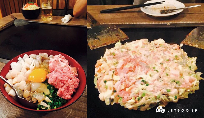 大阪燒食材與煎烤的樣子