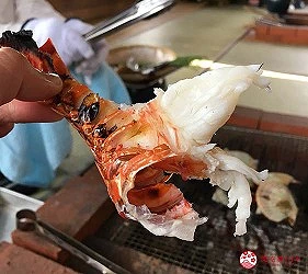 戴手套的手在處理龍蝦,工作檯面有廚房用具