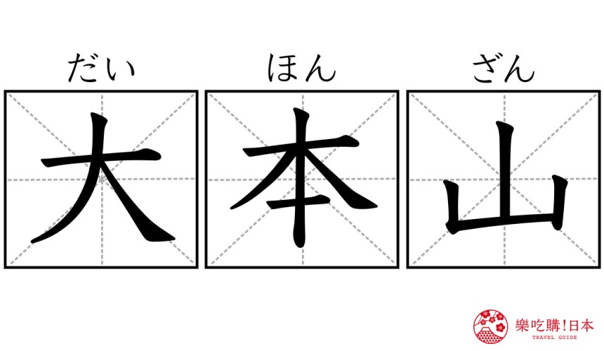 日本神社寺廟常見單字「大本山」漢字示意圖