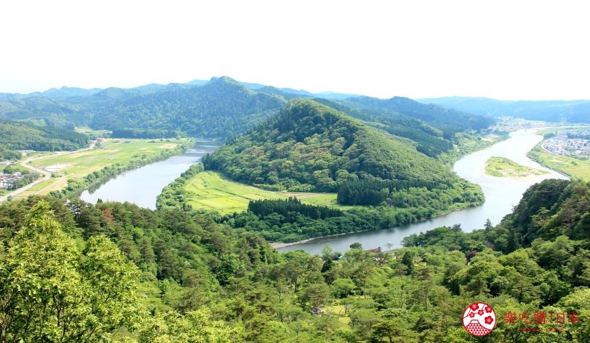 秋田3天2夜超療癒行程白神山地十二湖絕景青池打卡牽超萌秋田犬散步自由行必去景點推薦推介懶人包從徯后阪公園看到的米代川風景