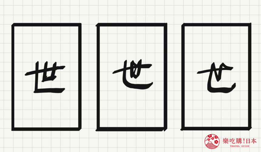 日語平假名「せ」源自於「世」的示意圖