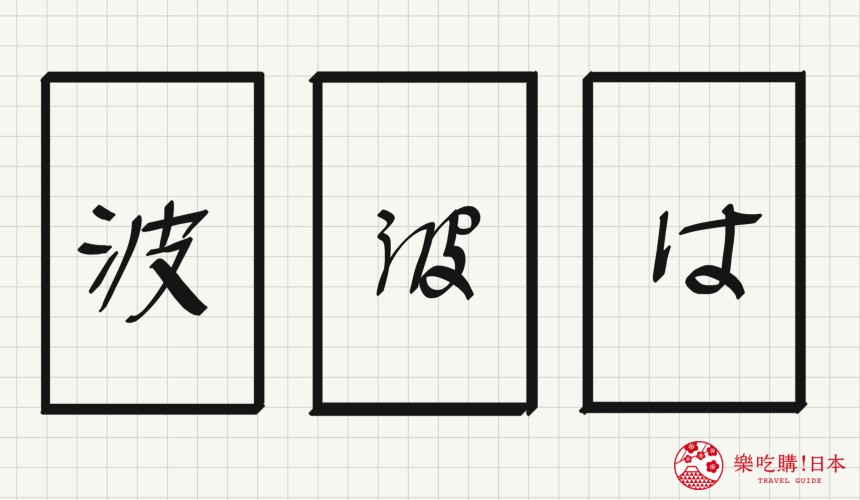 日語平假名「は」源自於「波」的示意圖