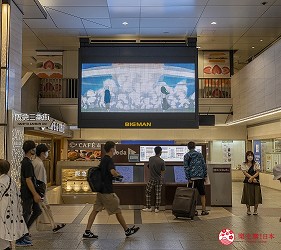 大阪車站轉車梅田車站轉乘大阪交通教學梅田交通路線出口整理文章大阪車站轉乘前往阪神電車BIGMAN電視牆圖