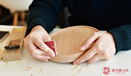 曲げわっぱ手作成品與杉木紋理細節