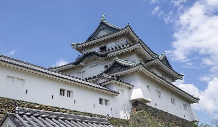 晴天下的和歌山城仰角大景