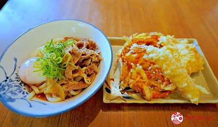 岡山倉敷Ario竹清烏龍麵的牛肉烏龍麵和天婦羅美食實拍
