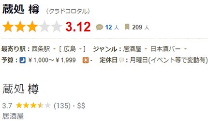 「藏処 樽」網路評價