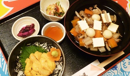 海膽丼與鄉土料理的湯品まめぶ汁定食