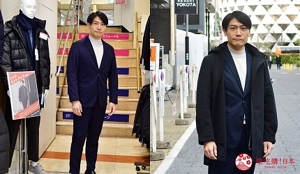 AOKI 青木西服以中高圓領毛衣搭配睡衣西裝與加上外套的試穿情境