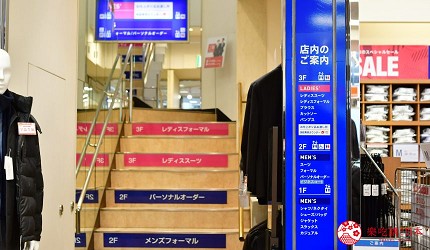 AOKI 青木西服新宿西口本店樓層標示與階梯