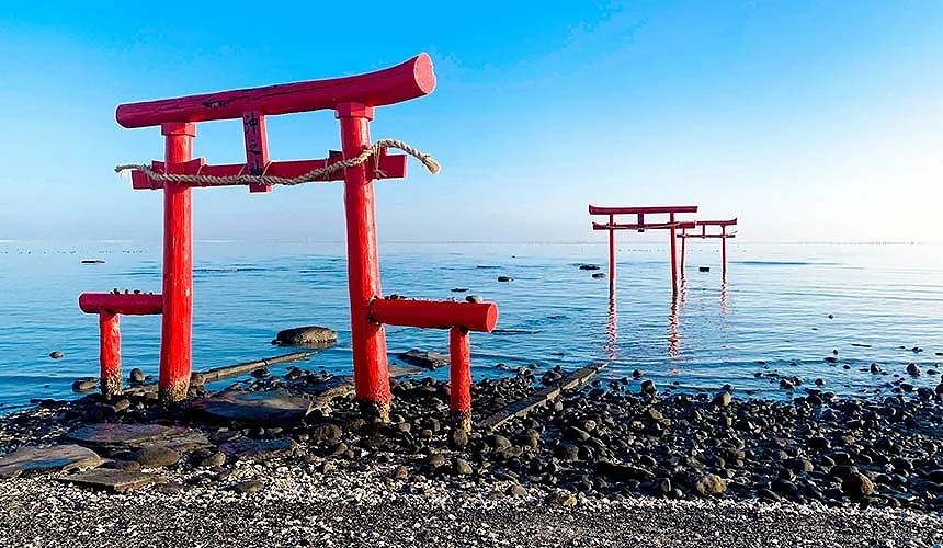 站立在海上的佐賀大魚神社鳥居