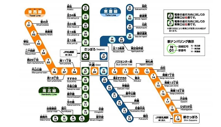 北海道地鐵圖 札幌市營地下鐵 南北線 東西線 東豐線 路線圖 sapporo subway map