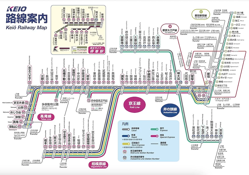 一張車票玩遍東京西部!使用京王一日券暢遊京王電鐵沿線景點京王電鐵路線圖