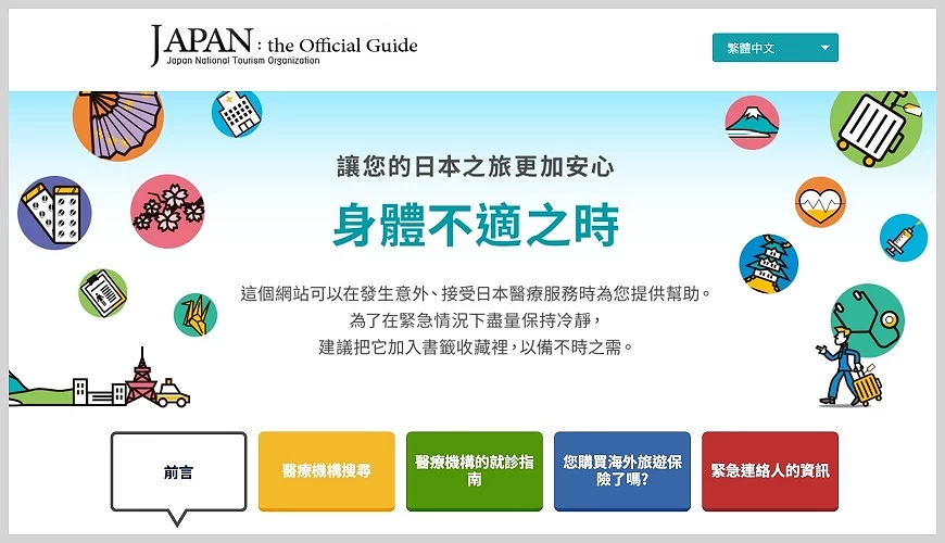 日本政府觀光局提供的醫療資訊網站