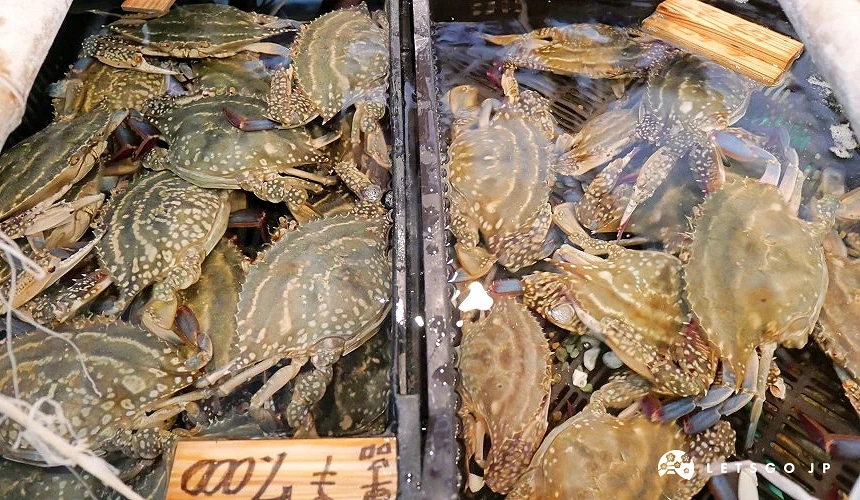 水箱裡有多隻螃蟹可供現場挑選