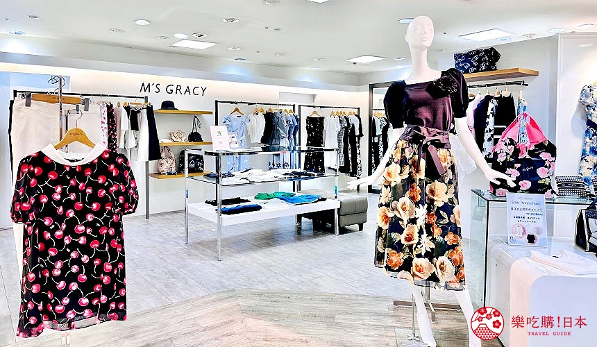 岡山高島屋M'S GRACY櫃位展示服飾、帽子與包款,融合優雅與甜美風格