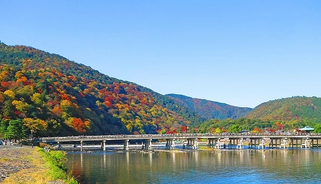 嵐山渡月橋周邊紅葉景觀大景