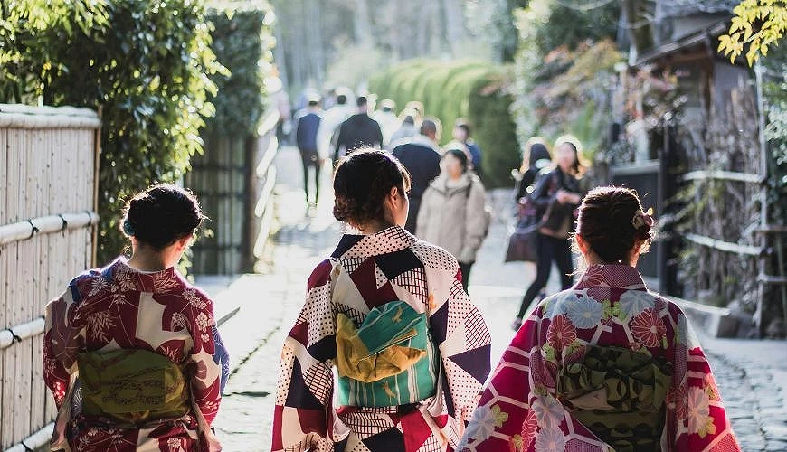 嵐山街道內穿著和服的女性背影