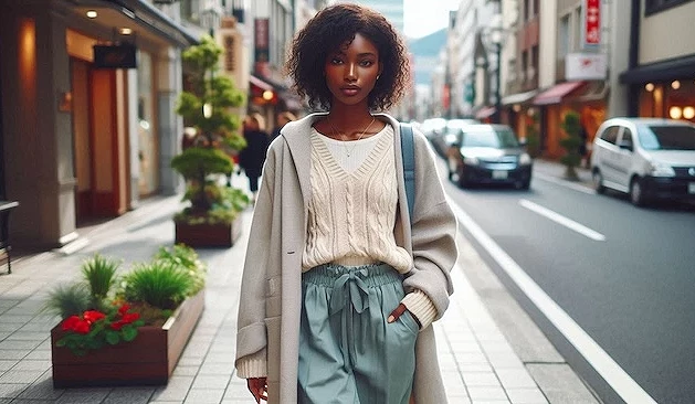 女子穿著秋天服飾走在日本街道