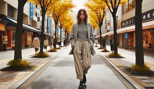女子穿著秋天服飾走在日本街道