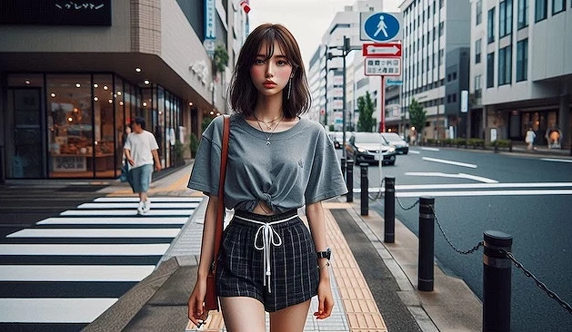 女子穿著夏天服飾走在日本街道