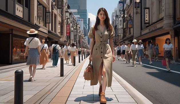 女子穿著夏天服飾走在日本街道
