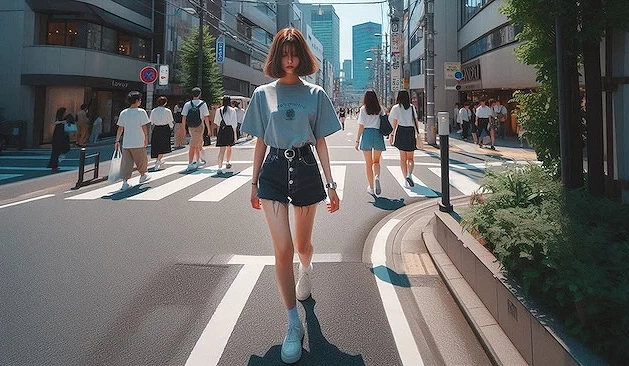 女子穿著夏天服飾走在日本街道