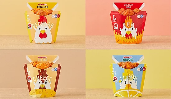 日本 LAWSON 四種口味不同顏色包裝的炸雞君