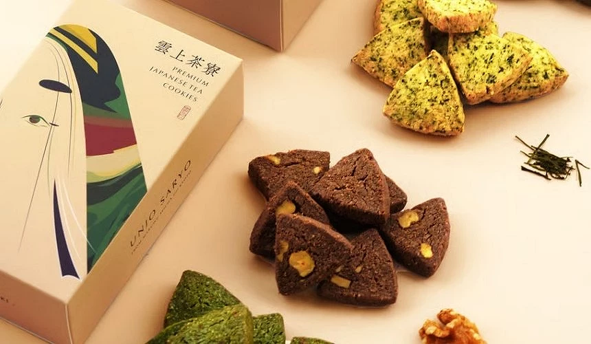 雲上茶寮日式茶點禮盒與抹茶、焙茶餅乾展示