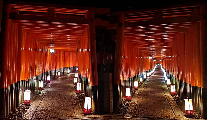 入夜後點燈的千本鳥居
