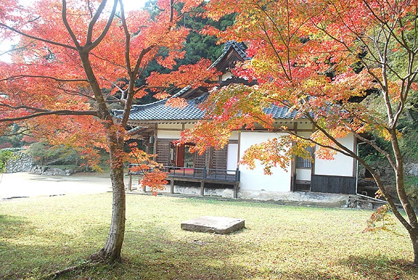正曆寺佇立於紅葉環繞的庭園中,建築風格傳統質樸