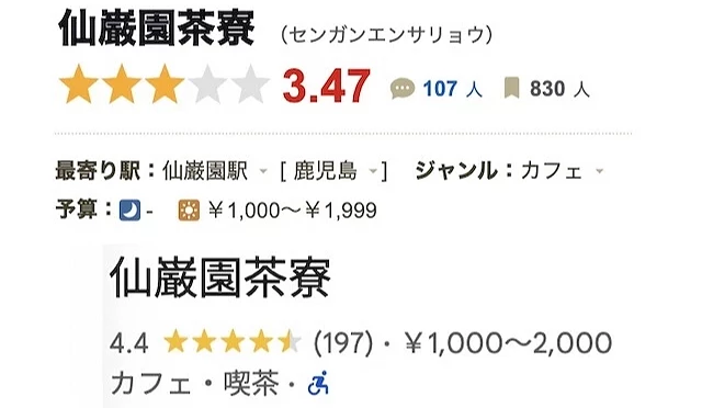 日本美食網站及googlemap評分截圖