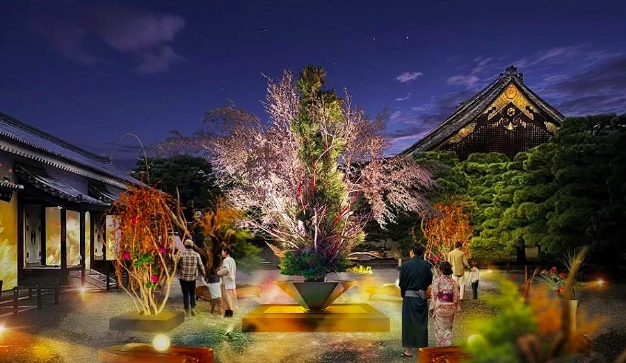 打上各式燈光的寺廟