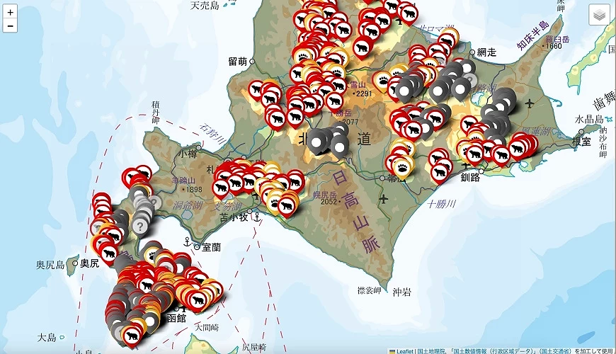 北海道熊出沒的地圖