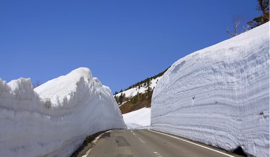 兩旁雪壁與中間道路