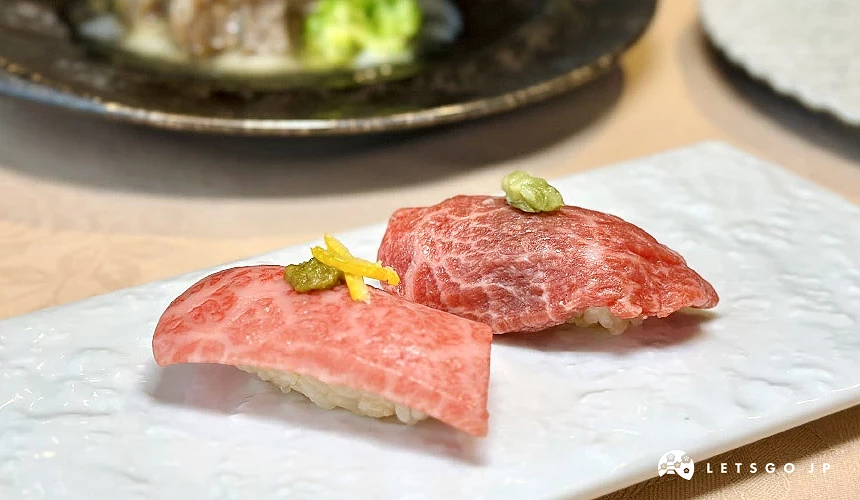 近江牛炙燒壽司(五花與紅肉)攝影:Angie