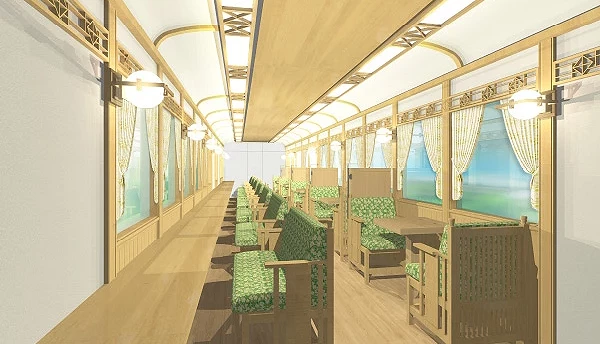 以木質沈穩色調的列車內裝潢