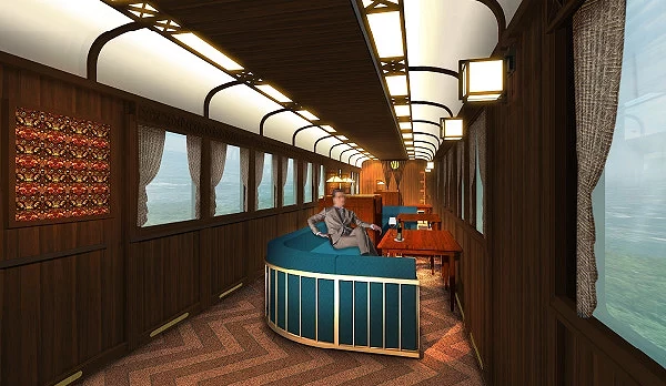 深色古典木調的列車裝潢