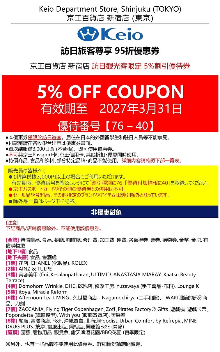 新宿京王百貨店優惠券2025