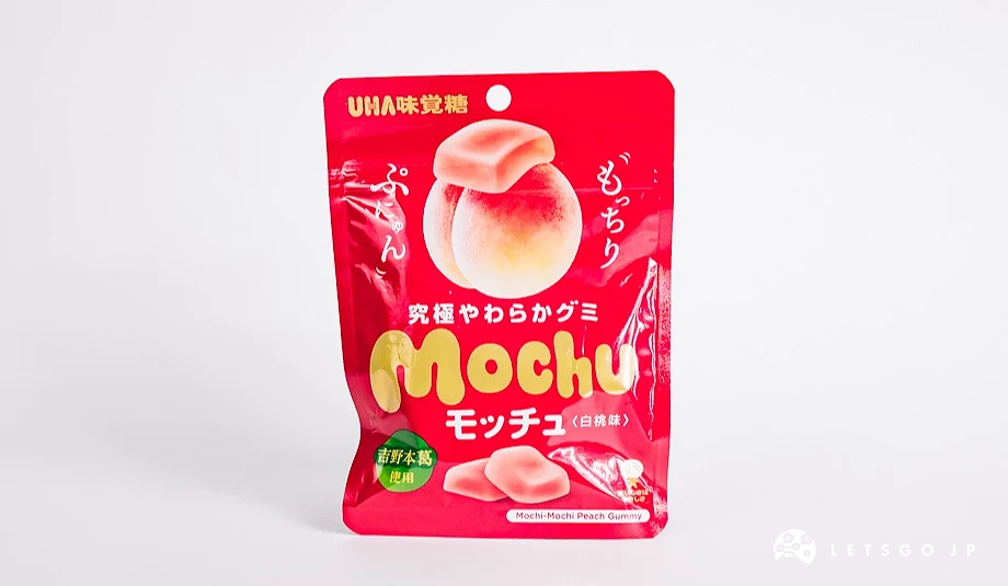 紅色包裝袋水蜜桃軟糖,印有Mochu字樣
