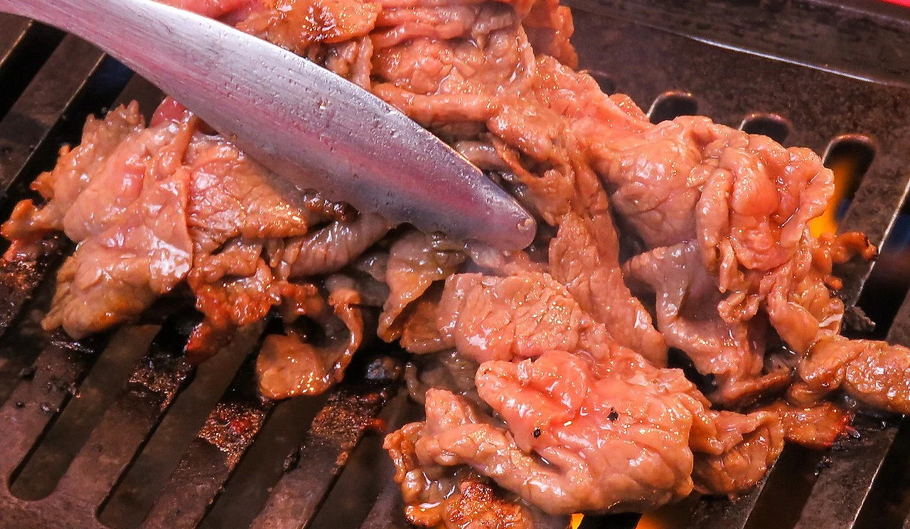 烤網上正在燒烤的肉