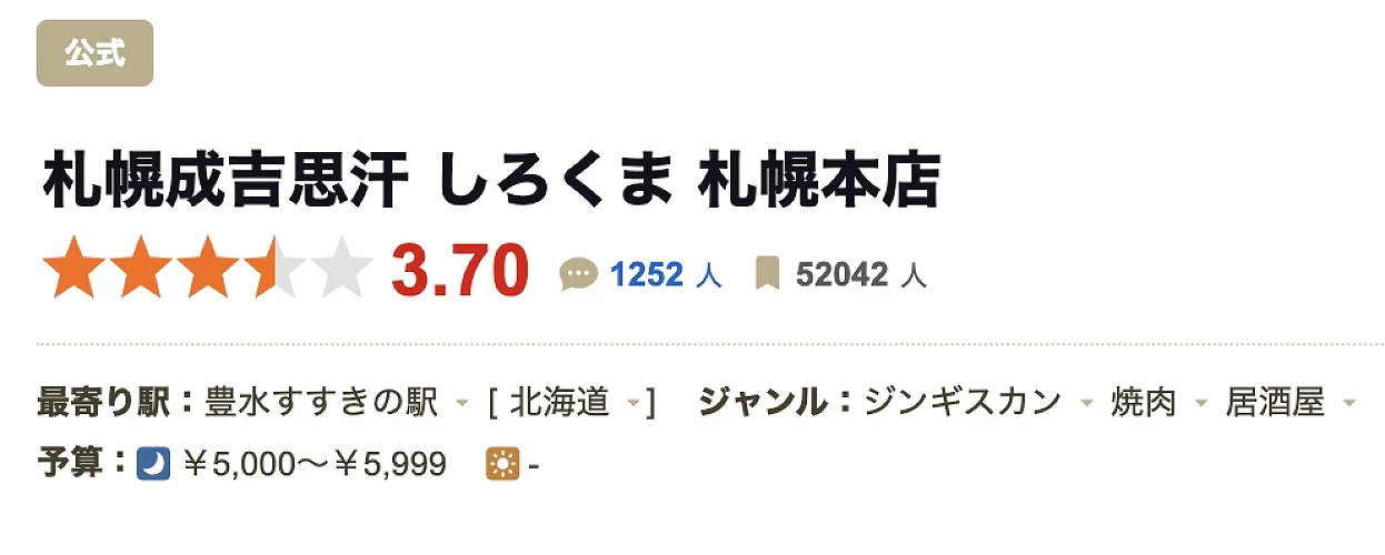 食べログ評分3.70