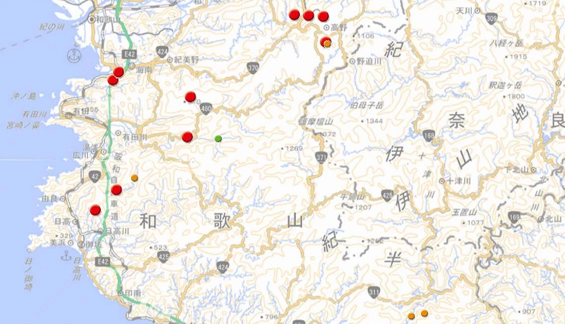 2026年3~5月和歌山縣熊出沒地圖