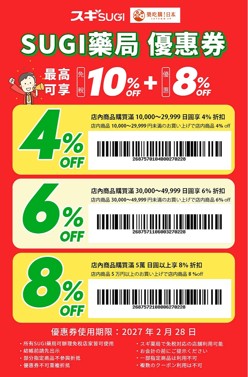 「SUGI藥局」與「樂吃購!日本」獨家優惠券