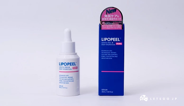 LIPOPEEL PDRN 白色滴管瓶與藍色外盒並排擺放