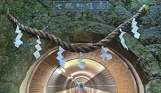 隧道口上方覆蓋著傳統的日式瓦葺屋頂