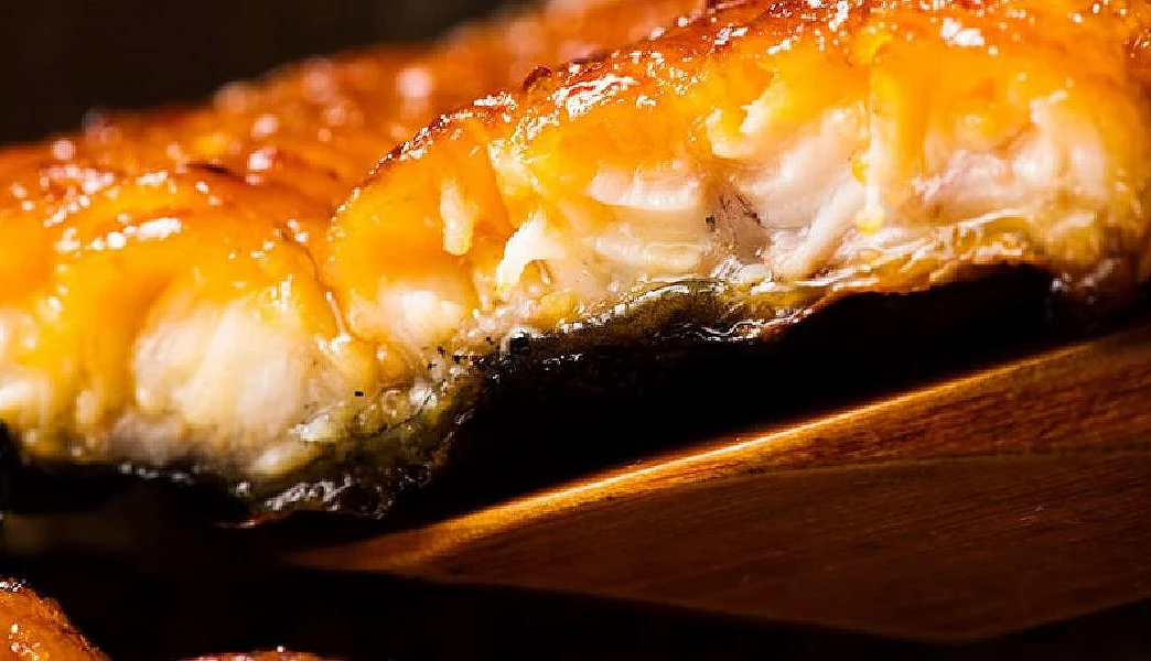 切開的烤鰻魚魚肉特寫