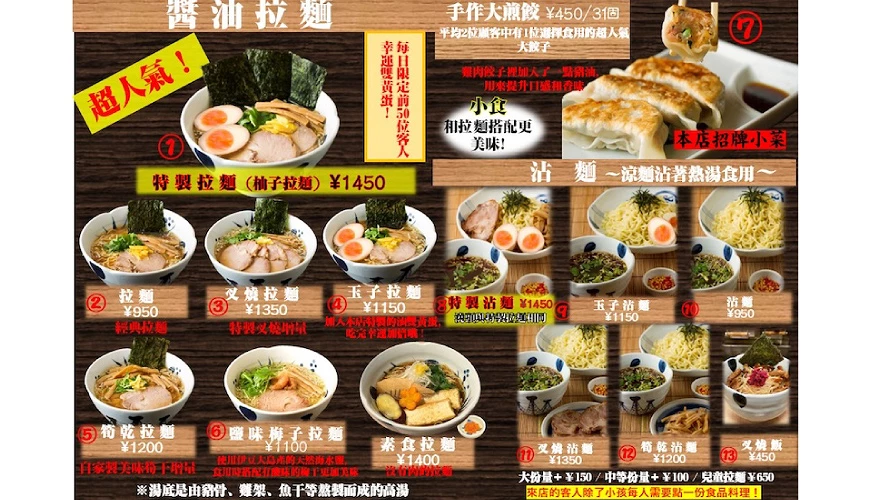 東京淺草名代拉麵Yoroiya的菜單