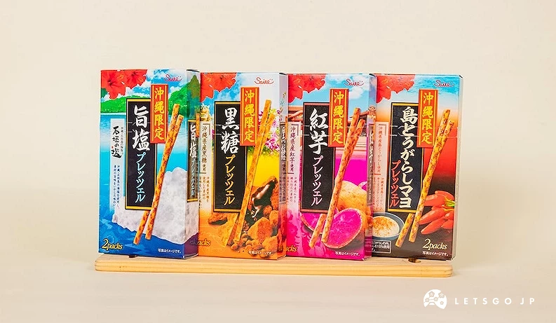 四款口味餅乾棒直立並排陳列
