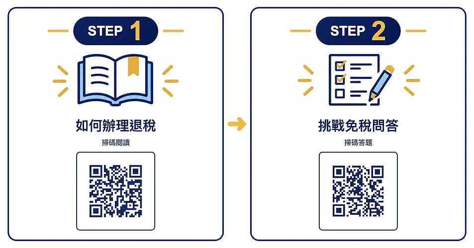 閱讀如何辦理退稅及挑戰免稅問答的 QR code 引導畫面